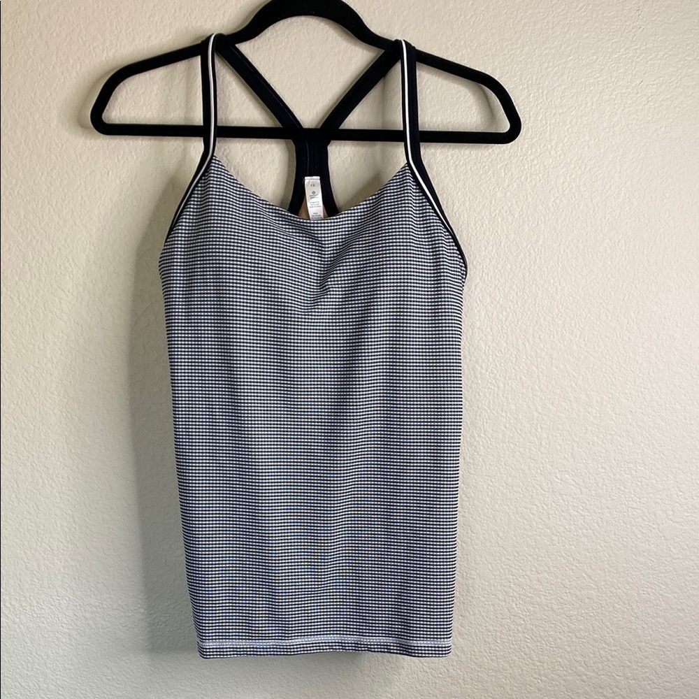 Lululemon Ujjayi women’s gingham Y tank black white Sz 12 EUC